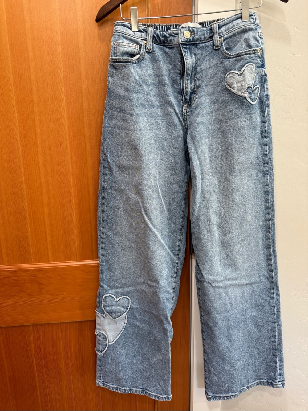 No Boundaries Light Blue Wide Leg Jeans with Heart Patches